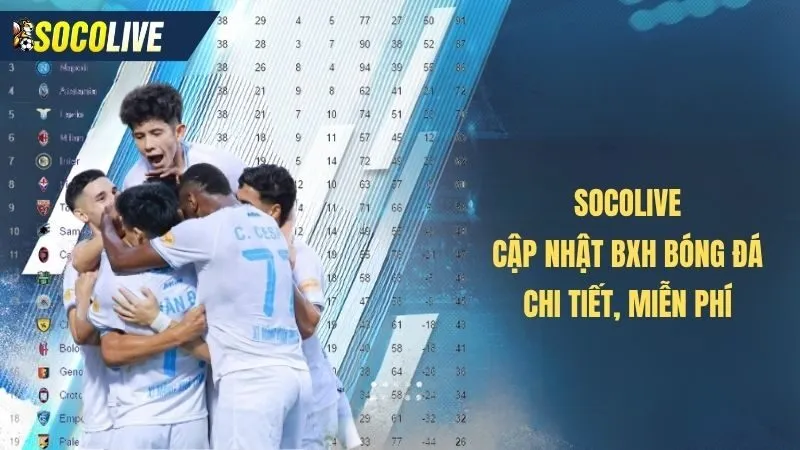 Bảng xép hạng bóng đá tại Socolive cung cấp đầy đủ thông tin